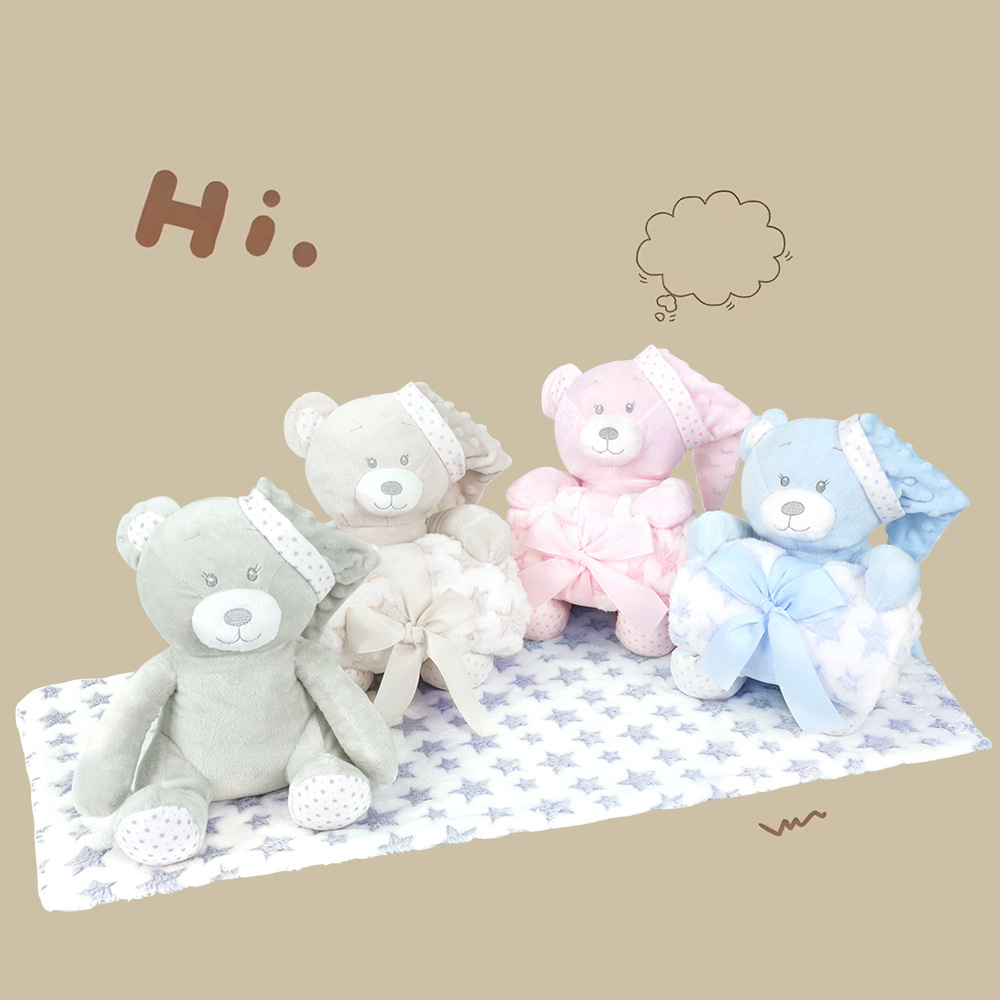 Mantra de aire acondicionado de franela para bebés, cuatro estaciones, cubierta de bebé universal, caja de regalo de muñeca de oso lavable a máquina