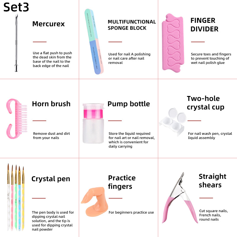 Fábrica directa de herramientas de manicura de cristal en polvo, tienda para hacer esmalte de uñas para principiantes profesionales de secado rápido en el hogar