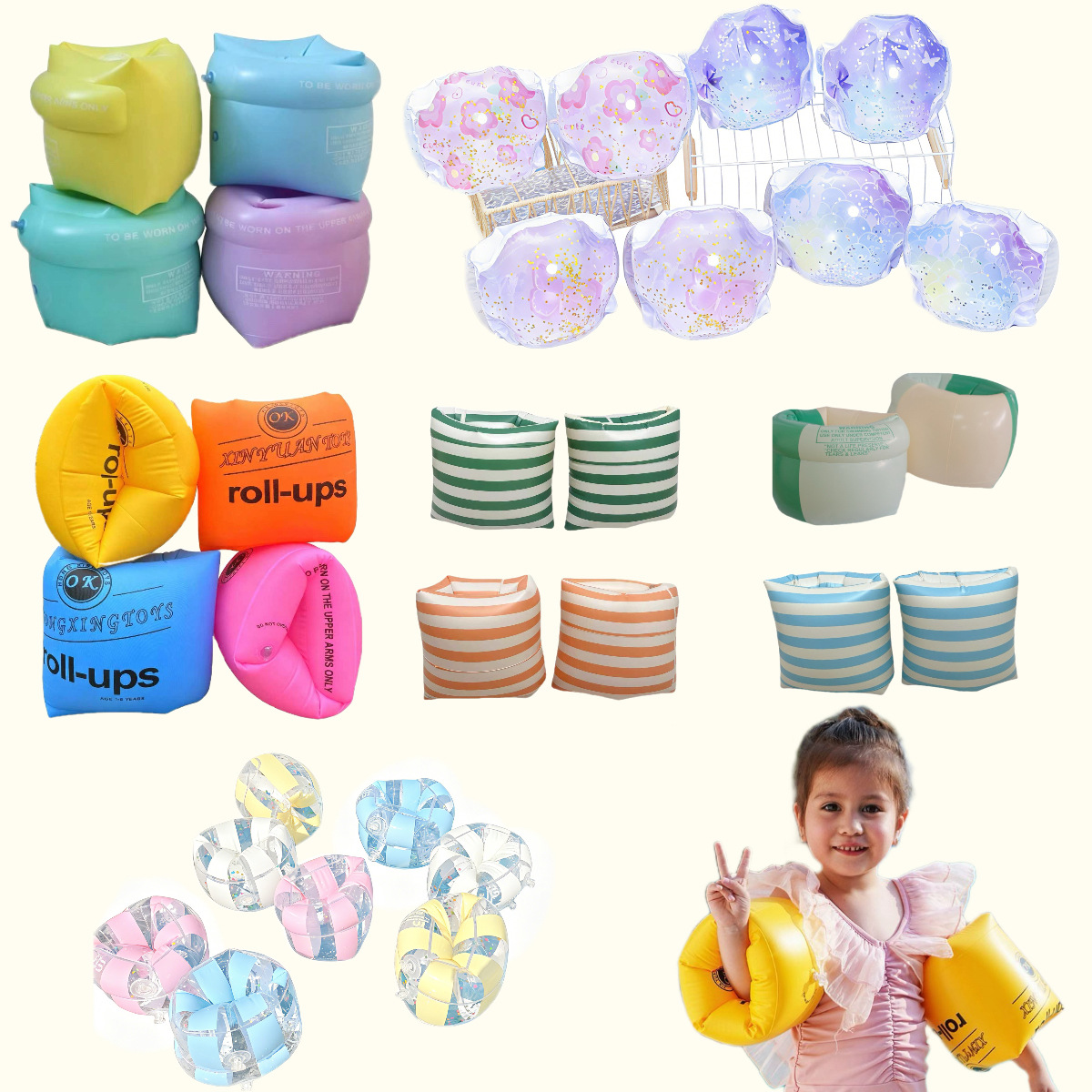 Factory wholesale children swimming ring double airbag safety swimming arm ring thickened children inflatable floating roller yellow water