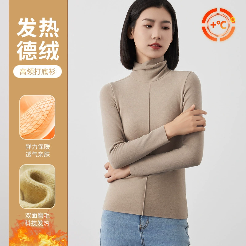 Нижняя рубашка с высоким воротником женская осень-зима новая бархатная самовыразная теплая одежда женская тонкая повседневная футболка с длинными рукавами