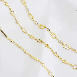 14K包金纯铜五角形镂空长方形铜棒夹锆石链手链项链diy镂空几何