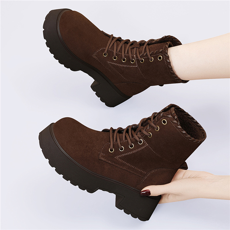 Women's Thick-soled Plush Martin Boots, 2025 New Model, Retro Versatile Platform Boots, Non-slip Comfortable Women's Boots, Cotton Shoes_vogvips.com