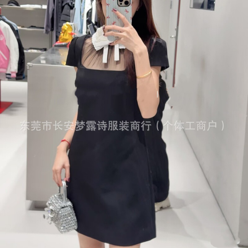 Nanyou High-Quality French-Style Little Black Dress for Women with Mesh Patchwork, Sheer Neckline, Lace Doll Collar, Bow Tie, and Waist-Cinching Dress Nanyou High-Quality French-Style Little Black Dress for Women with Mesh Patchwork, Sheer Neckline, Lace Doll Collar, Bow Tie, and Waist-Cinching Dress