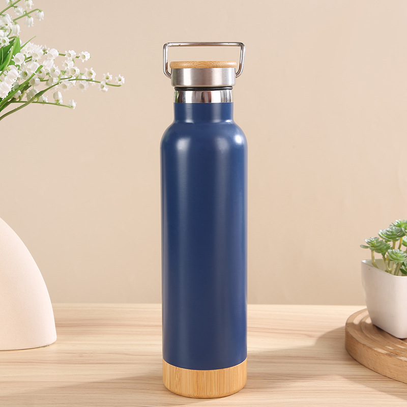American 304 taza de acero inoxidable de bambú y madera gran boca botella de agua deportiva portátil al aire libre botella espacial de montaña