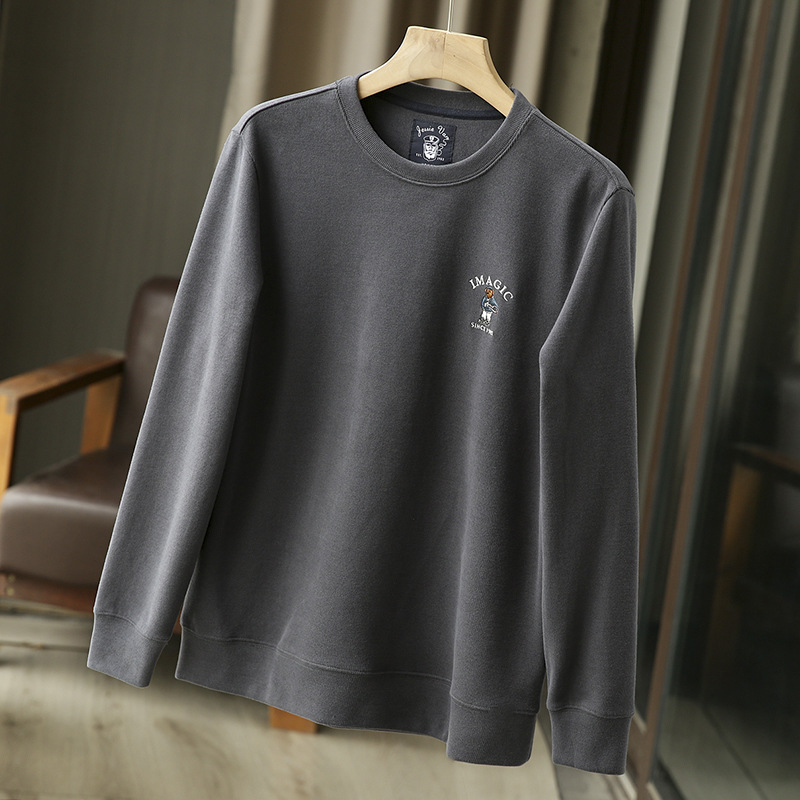 Men's Sweatshirt With Bear Embroidery Soft Knit Round Neck Top_voghion.com