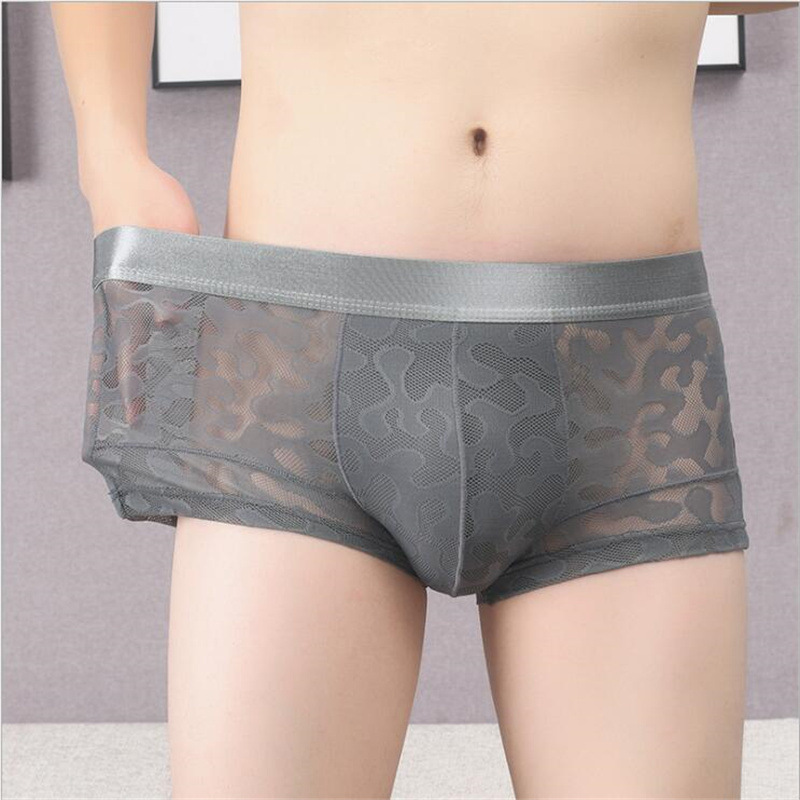Men's Lace Fabric Underwear Ice Silk Transparent Boxer Men's Underwear Mesh Pants Thin Producer Direct Explosions
