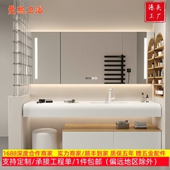 橡胶木杜邦一体盆浴室柜组合挂墙式卫生间岩板实木意式洗漱洗脸池