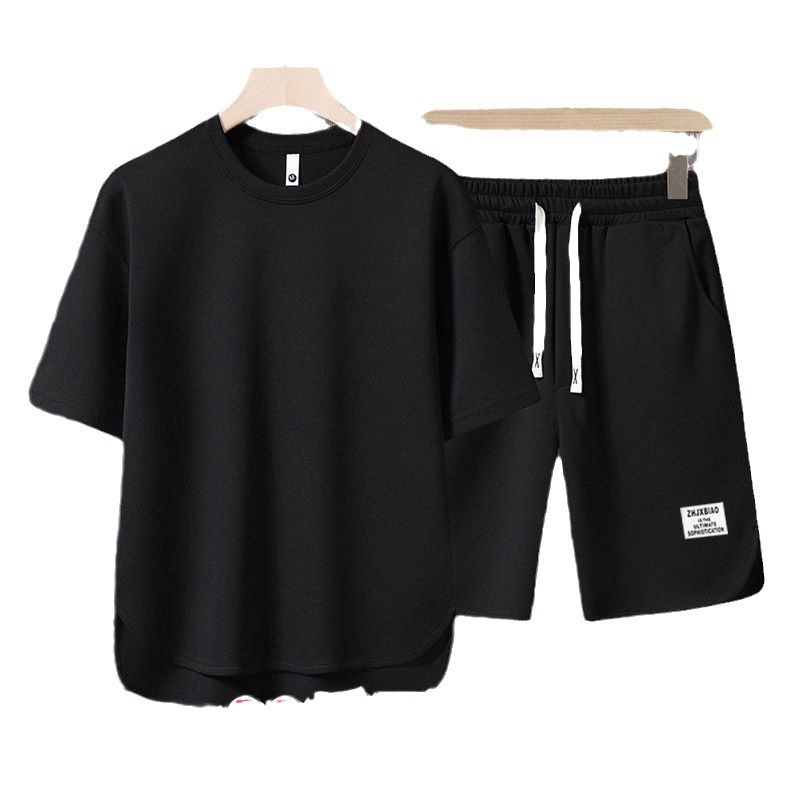 Traje de moda waffle para hombre camiseta de manga corta marca de moda verano nuevo traje de dos piezas de ocio deportivo de moda coreana suelta