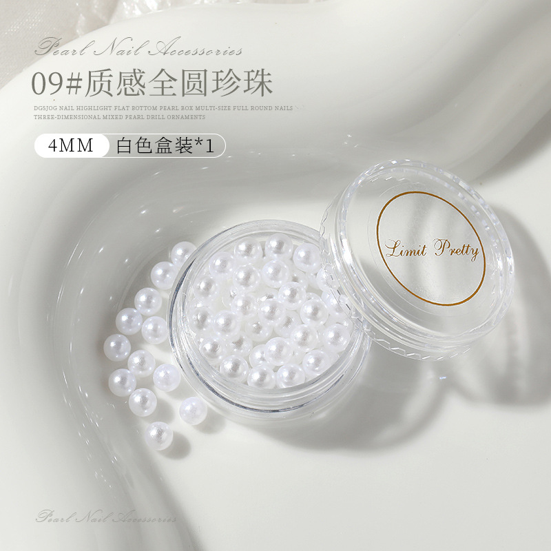 Estilo japonés de uñas perla tridimensional plana tamaño mixto joyería bola redonda accesorios de uñas diamante brillante perlas de color beige puro