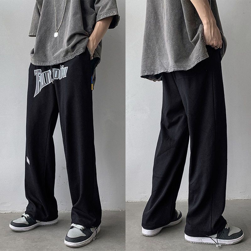 Hip hop letter pants men's autumn thin loose ins straight casual pants national fashion wide leg mopping sports pants