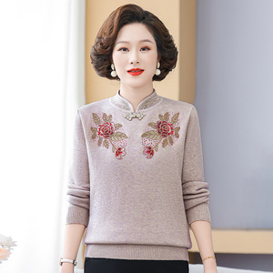 妈妈秋装毛衣中老年秋冬针织一体绒打底衫新款时尚上衣打底衫洋气，女装针织衫/毛衣，妃慕昵服饰
