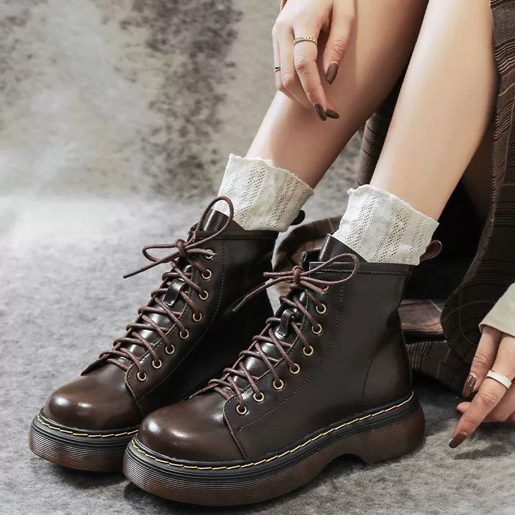 Ботинки Мартин с круглым носком для женщин, весна-осень 2023, новинка, в британском студенческом стиле, на толстой подошве, универсальные.