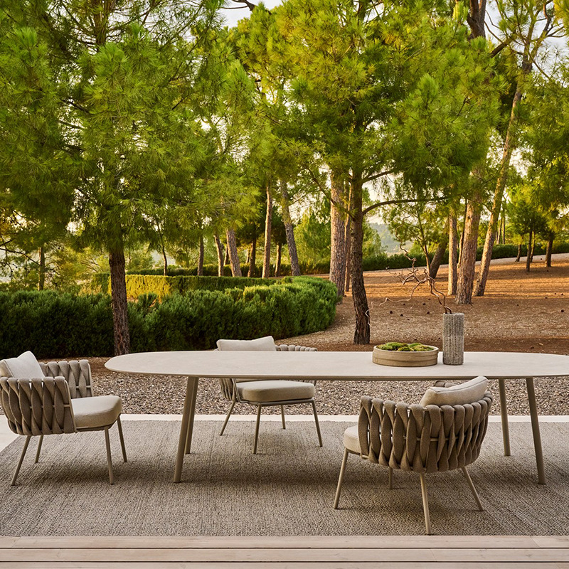 Mesa y silla de cordón al aire libre patio jardín balcón al aire libre mesa de comedor de hotel simple villa combinación silla de caña