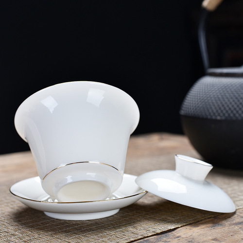Sheer Jade Ceramic White Porcelain Gongfu Cover Cup Tea Set Gift Hosting Tea Brewing Utensils Living Room Home Teapot Tea Cups