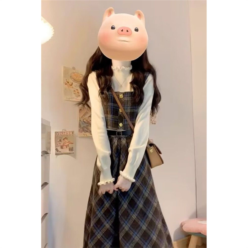 格子连衣裙子女2025新款入秋冬季学院小香风韩系穿搭一整套装长裙|undefined