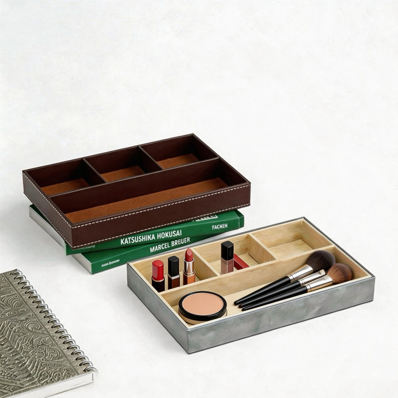 Leather Key Desktop Storage Box Sundries Partition Storage Tray Change Storage Box Multifunctional Storage Box Jewelry Box