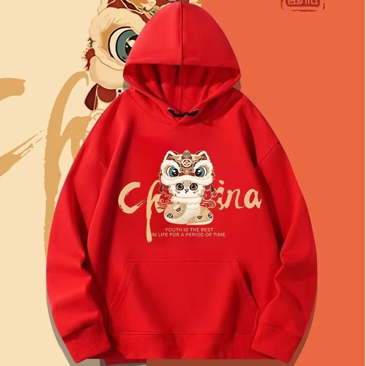 2025년 조디악 후드 플러시 스웨트셔츠 남녀용 새해 인사 새해 전투 셔츠 내셔널 트렌드 귀여운 뱀 패턴 프린트 상의