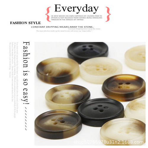 Resin Button High-End Suit Buttons Round Coat Windbreaker Buttons for Men and Women Four-Eye Patterned Buttons