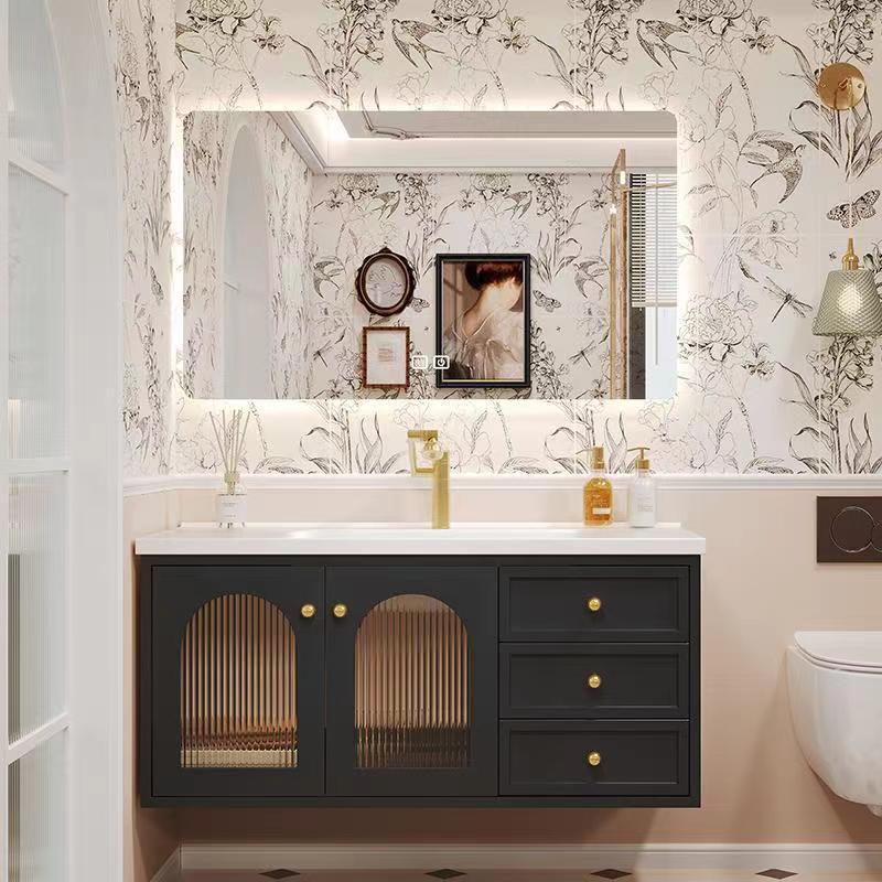 Baños personalizados lavabo lavabo combinado roble retrógrado francés gabinete de baño cerámica lavabo