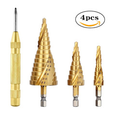 Hexagonal handle spiral pagoda drill bit set positioning punch center punch tool wholesale titanium plated reaming step drill bit