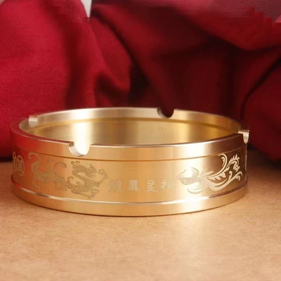 Brass Car Anti-Fly Ash Tea Car ashtray - dragon-and-phoenix-ashtray