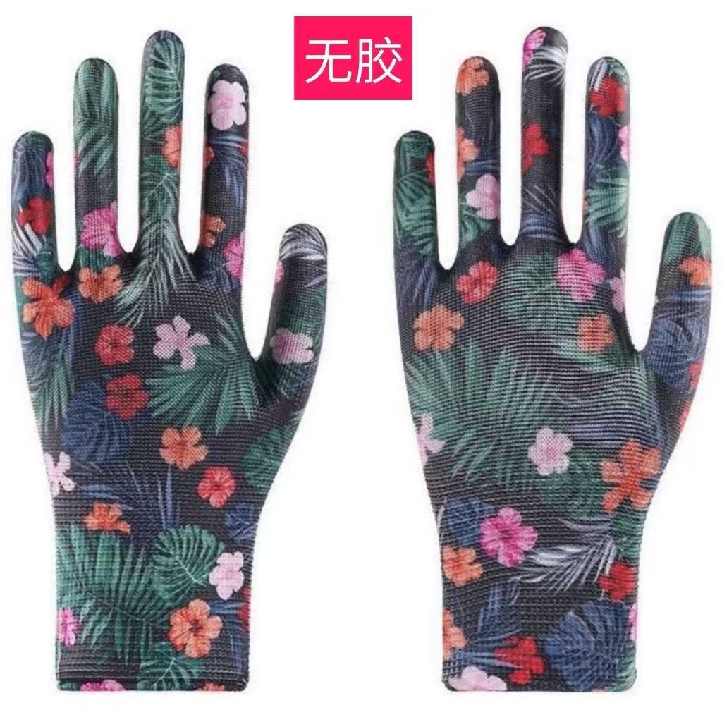Juego de guantes de palma recubiertos de PU coloridos para mujer, protección laboral, antideslizantes, estampados, engomados, al por mayor, guantes finos de protección laboral image 20