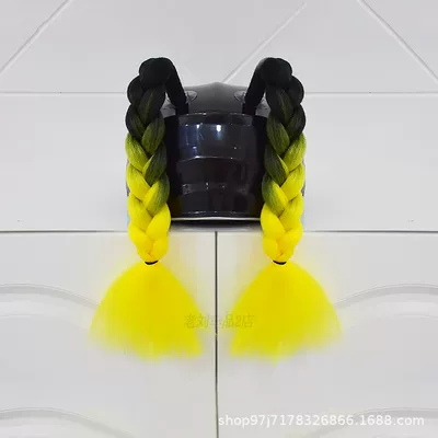 Motosiklet dəbilqələri Braids, Double Ponytails - a-pair-of-short-black-and-yellow-braids