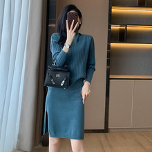 时尚休闲套装女2024冬季新款针织两件套装裙长袖毛衣背心裙子套装