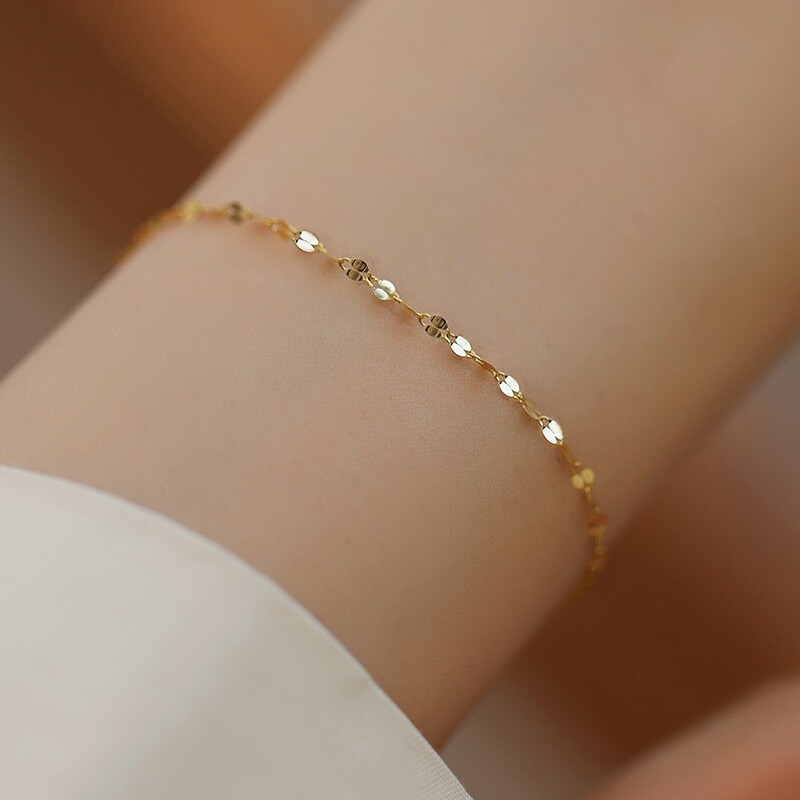 S925 Sterling Silver Plated 14K Gold Lip Chain Extremely Thin Light Luxury Temperament High-grade Commuting Texture All-match Bracelet for Women S925 Sterling Silver Plated 14K Gold Lip Chain Extremely Thin Light Luxury Temperament High-grade Commuting Texture All-match Bracelet for Women