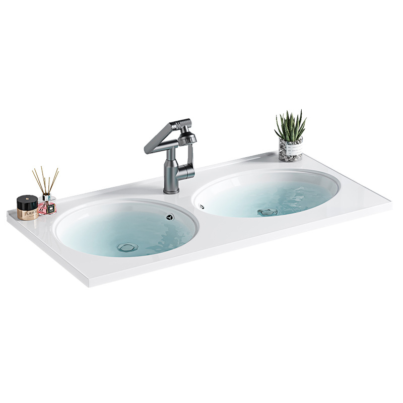 Cerámica cuadrada gruesa integrada lavabo de doble cuenca lavabo de mano lavabo de meseta semicombrado lavabo de lavabo de lavabo redondo de lavabo de lavabo único