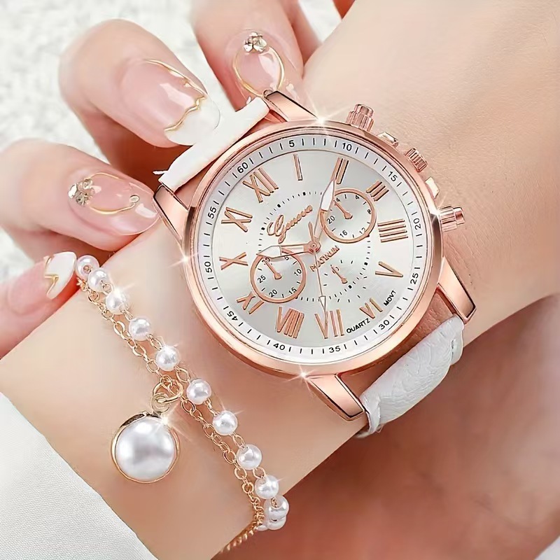 Bracelet pearl, white watch, gift box