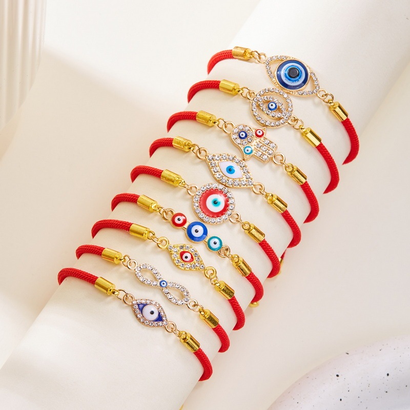 Cross-border Special for New Turkish Evil Blue Eye Bracelet Alloy Oil Dropping Devil's Eye Diamond Pull Bracelet