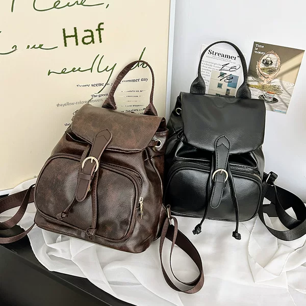 Soft leather texture new backpack Korean style casual fashion backpack versatile Large Capacity student mummy backpack