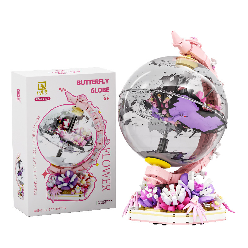 90105 mariposa globo luminoso bloques de flores ensamblaje rompecabezas modelo hecho a mano adornos juguetes al por mayor