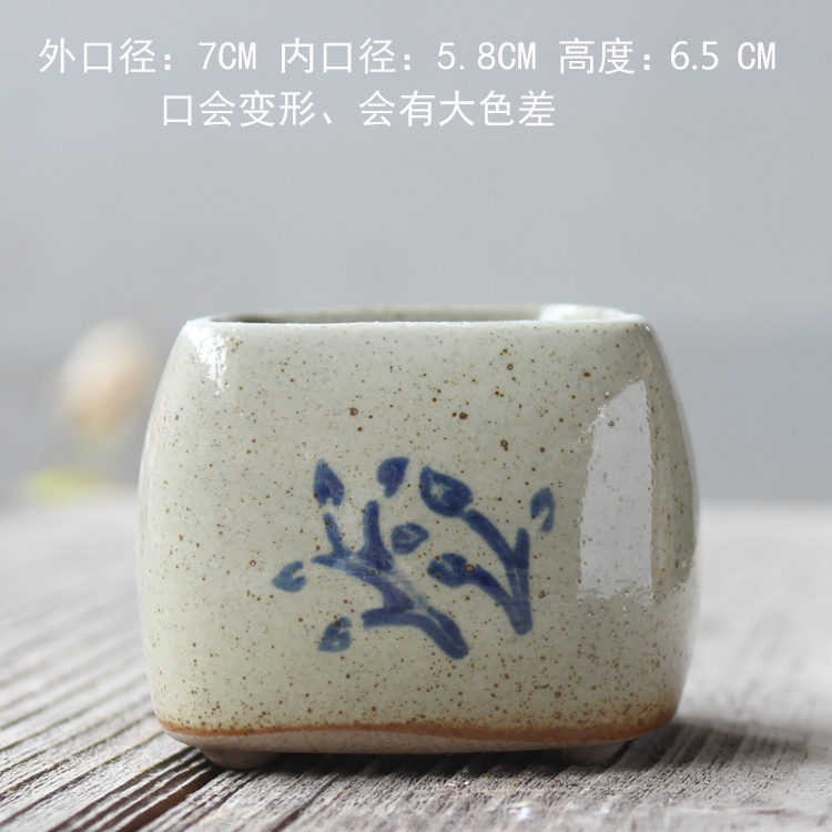 景徳鎮の多肉の植木鉢の陶磁器の個性のアイデアの復古の青い花の簡単な法師の控型の小さい古い杭の粗い陶器の植木鉢|undefined