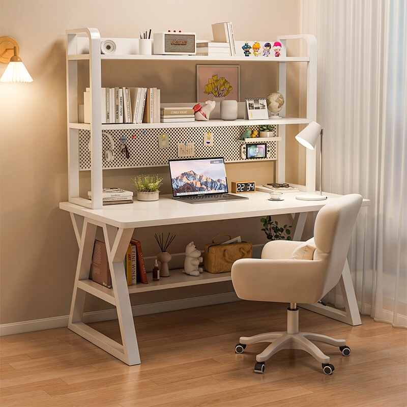 Desk and bookshelf integrated table with perforated board, computer desk for bedroom, home use, student study desk, junior high school student desk and chair set