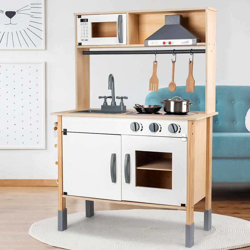 Wooden Scandinavian Style Kidsren's Play House Artificial Kitchen Educational Toy Set Boys and Girls Cooking DIY Kitchen Utensils