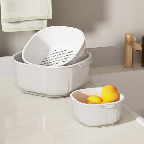 Plastic drain basket double layer transparent PET sink square drain blue kitchen living room fruit rice drain basket