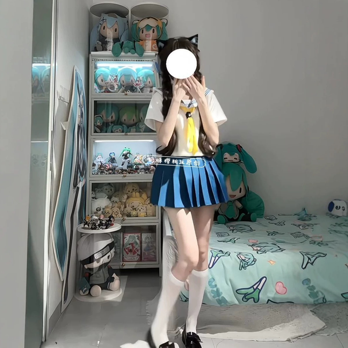 原创水手服软妹JK蓝三本正统套装纯色短裙甜美风海军领短袖穿搭女
