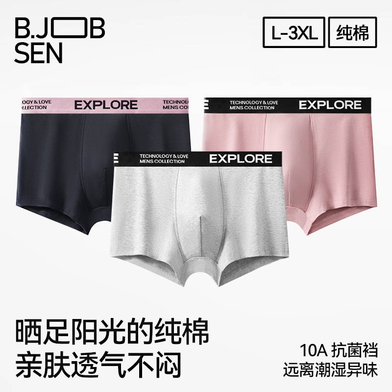 Men's Pure Cotton Underwear, Class a Cotton, Antibacterial Boxer Briefs, Breathable for Spring and Summer, New 2026 Model, Pink Boxer Briefs