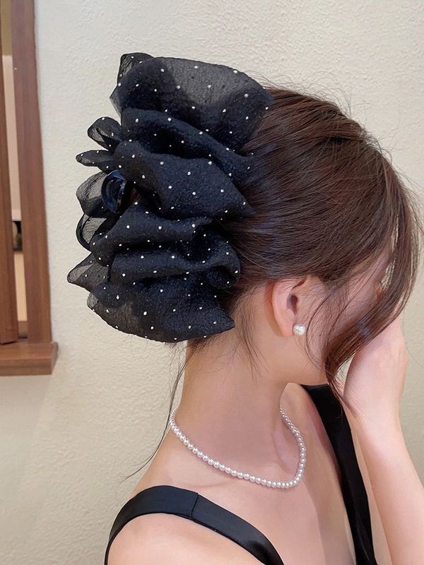 女性用レトロサテンリボンクリップ、ハイエンド、エレガント、ローポニーテールクリップ、後頭部クリップ、ヘアピン|undefined