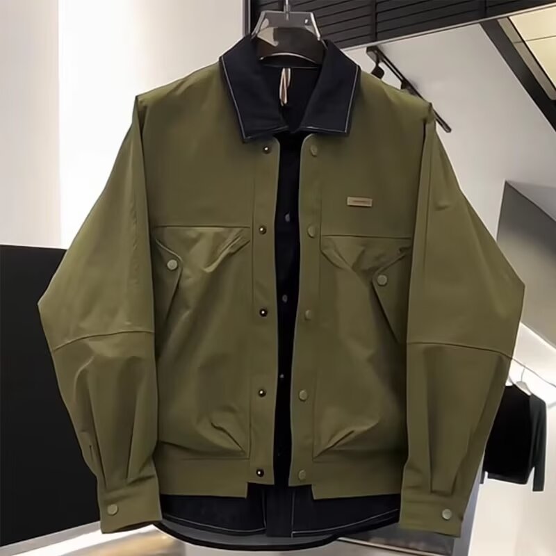 1 2024 Herbst/Winter Neue Weite Version Zweiteilige Trendige Lässige Vielseitige Herren-Jeansjacke mit Patchwork-Design_voghion.com