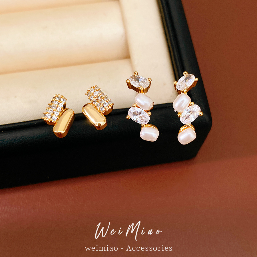 Agujas de plata de diamante oval perla