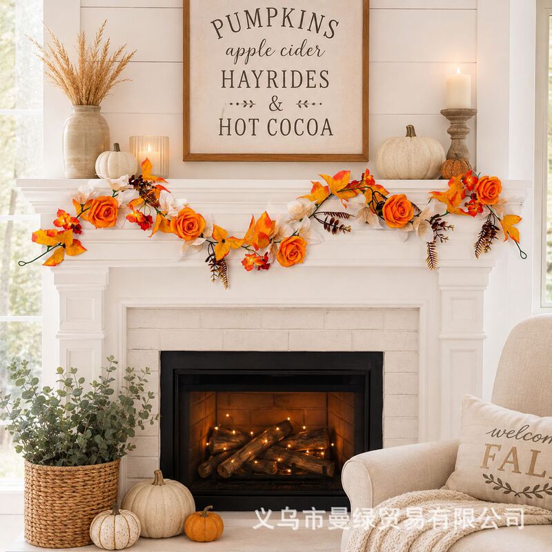 Autumn Halloween vine decorations, door hangings, autumn-colored pumpkin and berry wreaths, decorative pendants, Christmas vine decorations