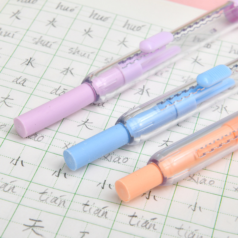 Manzana de dibujos animados más de una hermana empujar y tirar de goma estudiantes corrección de errores de bolsillo lápiz borrado niños dibujos animados empujar y tirar de goma