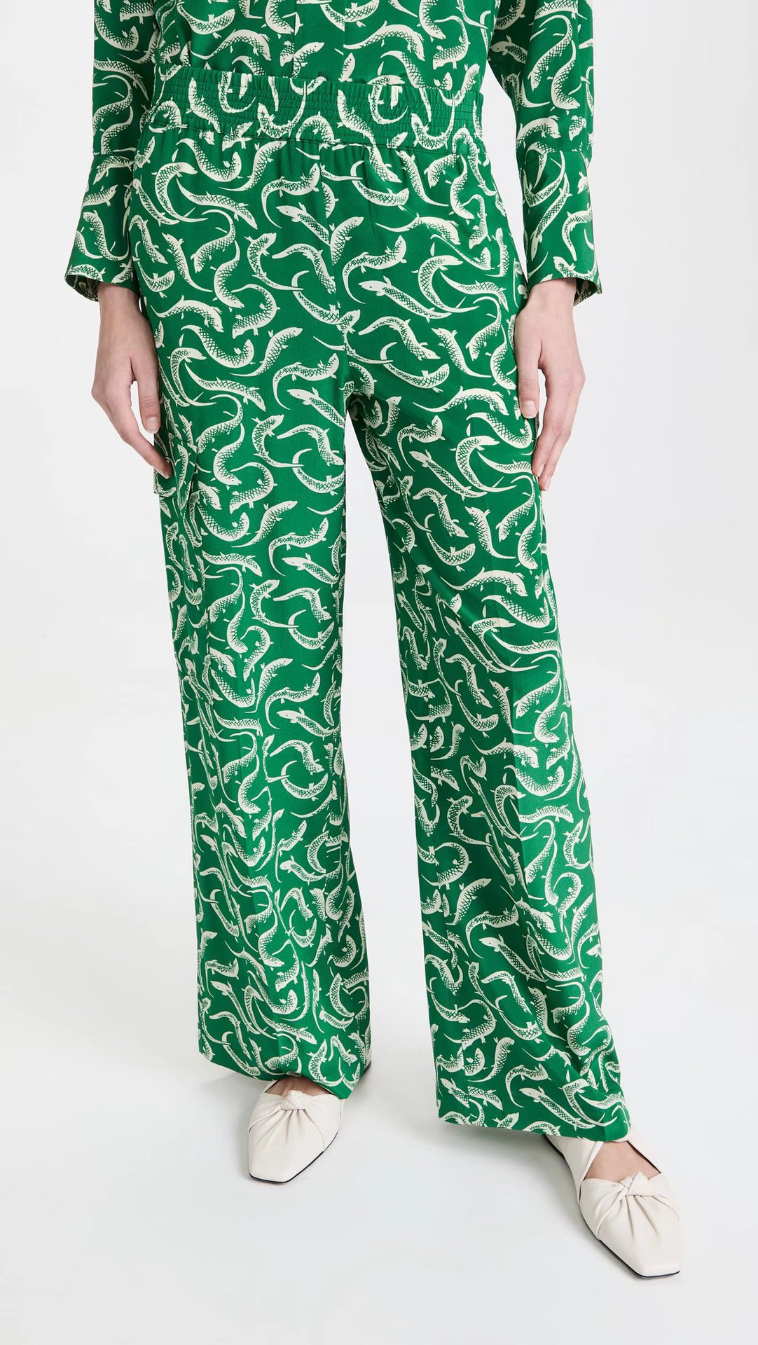 printed elastic high waist wide-leg straight trousers NSAM131044