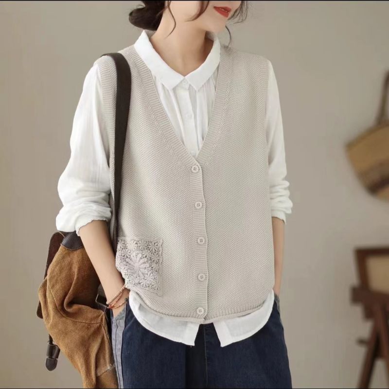 【 Cashmere Family 】 Wollstrickjacke ärmelloser Pullover vielseitige lose Weste Schulteroberteil Damen Herbst_voghion.com