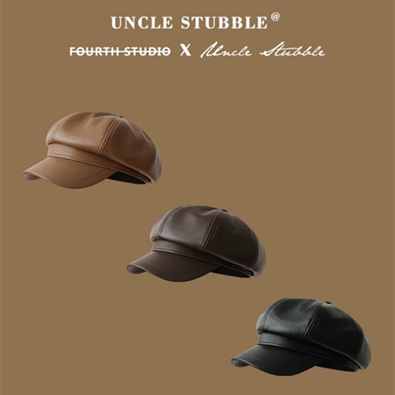 Delicate Pu Leather Octagonal Hat for Girls, Large Hat Top Showing Face, Newsboy Hat, Retro British Style Painter Hat for Men