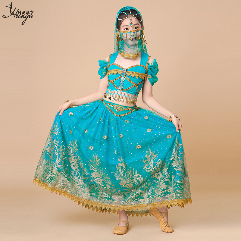 European and American Halloween Costumes Wholesale Aladdin's Magic Lamp Jasmine Princess Dress Cosplay Kidsren's Children's Day Dress