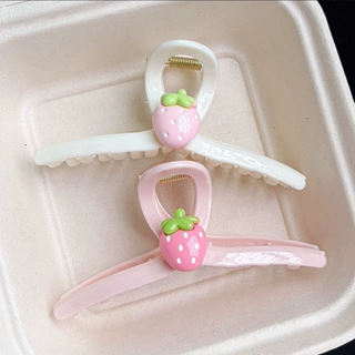 可爱温柔风草莓抓夹粉色甜美少女后脑勺鲨鱼夹洗漱发卡半扎发夹子